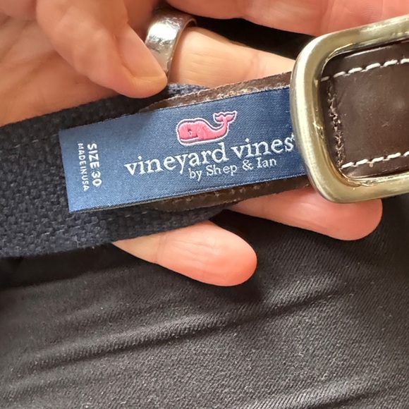 Vineyard Vines Lacrosse Blue Webbed Belt with Leather Trim size 30 - Picture 2 of 6